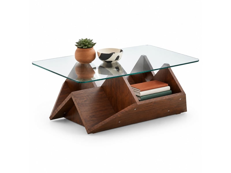  Table basse en mdf finition noyer et verre trempé transparent - 103 x 63 x 33,5 cm  - Conforama A