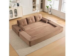 Canapé droit compressé convertible <strong>MAISENTIEL</strong> <strong></strong> 3 places Velours côtelé marron
