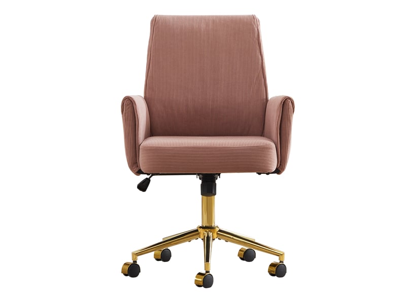  Fauteuil de bureau réglable en hauteur en velours côtelé rose, base métal doré et soutien lombaire ergonomique  - Conforama A