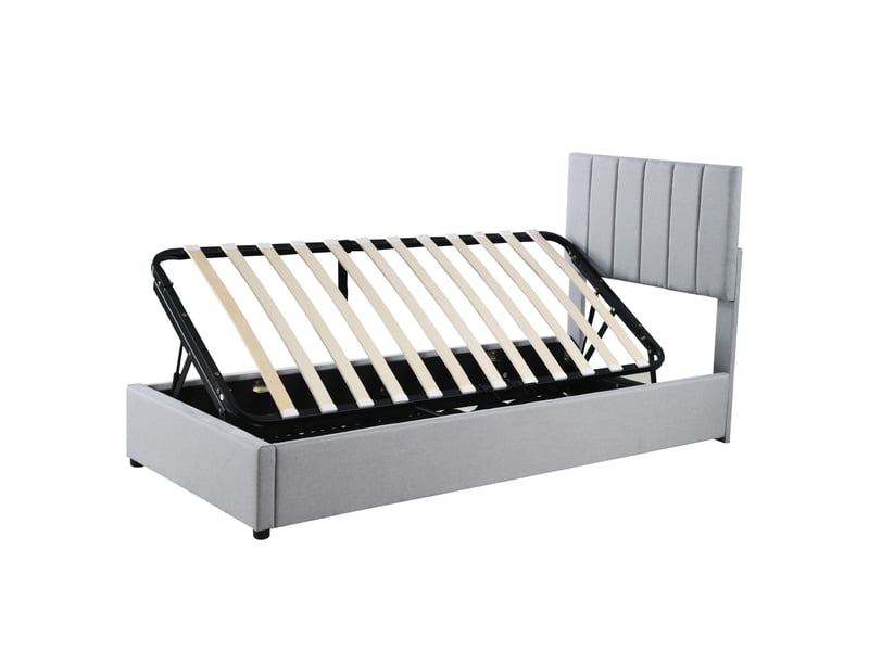 Lit enfant rembourré 90x200 cm avec coffre hydraulique et tête de lit réglable gris - Conforama A