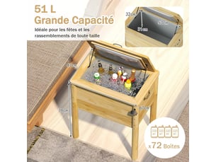 51 l glacière osotherme bois jardin, glacière à boissons extérieure avec poignées et décapsuleur, pour fête, jardin, bord de piscine, 67 x 47 x 74 cm