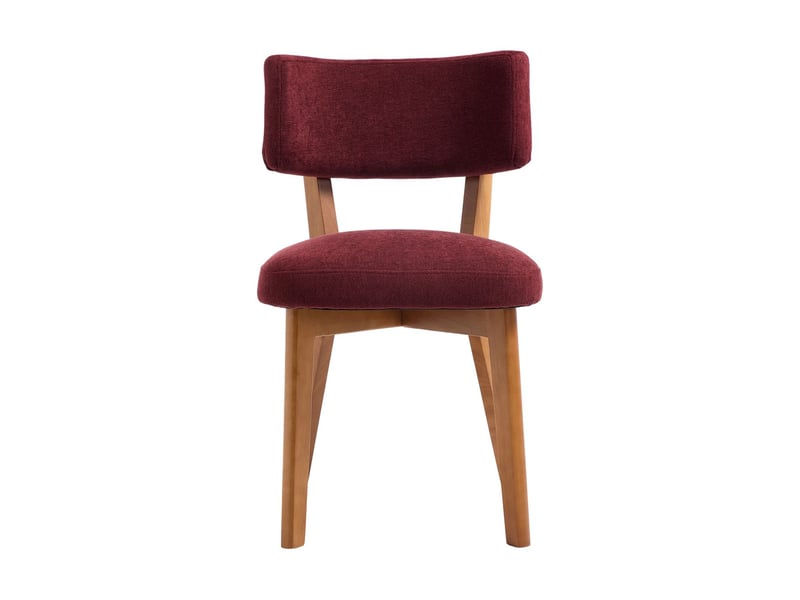  Chaise repas assise rembourrée en tissu pieds en bois massif style mid-century moderne tissu lin bordeaux  - Conforama A