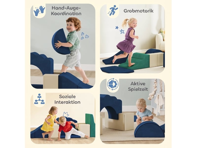  7 blocs de jeu en mousse xxl pour enfants - bleu foncé avec base antidérapante pour petits  - Conforama B
