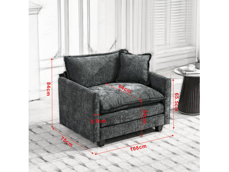  Canapé modulaire 1 place en tissu chenillé bleu, 107 x 75 x 84 cm, pouf non inclus  - Conforama E