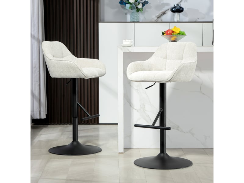  Lot de 2 tabourets de bar chaises de bar hauteur réglable tissu effet lin et base en acier 52,5 x 53 x 86,5-108 cm crème  - Conforama D