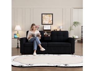 Canapé droit convertible <strong>REDOM</strong> <strong></strong> 2 places Tissu noir avec coffre de rangement