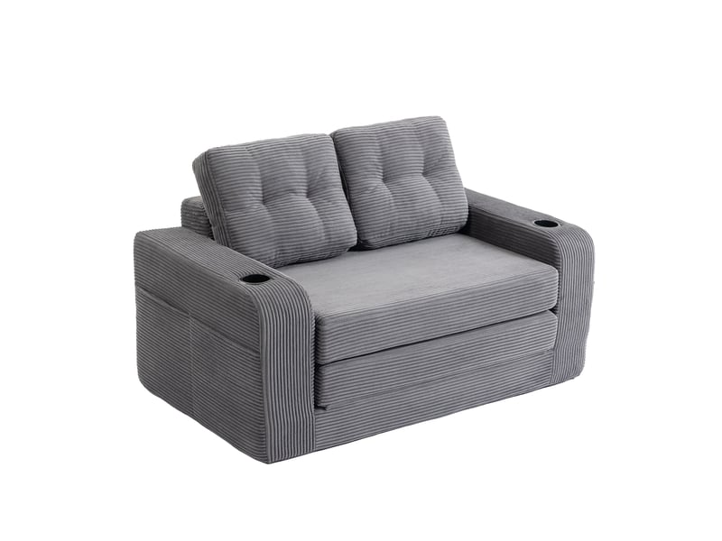 Canapé convertible 2 places en velours côtelé gris 136 cm, canapé lit compact avec assise rembourrée pour petit salon IKSETERA TRADING LTD - Conforama A