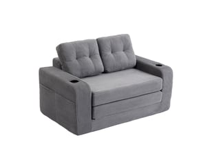Canapé convertible 2 places en velours côtelé gris 136 cm, canapé lit compact avec assise rembourrée pour petit salon