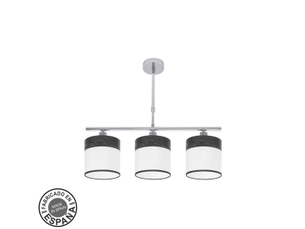 Lampe de plafond fabrilamp cloe chromeblanc-bois noir 3 x e14 hauteur réglable 44-61 cm 55x14 cm