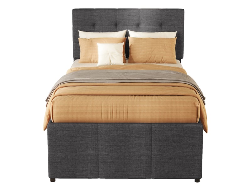  Lit simple 90x200 cm avec gigogne 90x190 cm et 3 tiroirs, lin, gris, sans matelas  - Conforama D