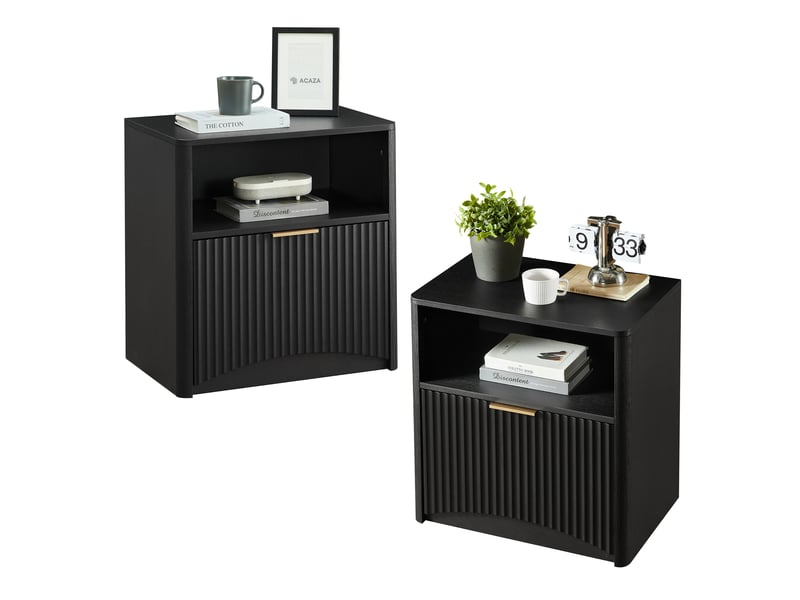  Table de chevet avec tiroir et compartiment fermé pour chambre en panneaux de particules 58×38×60 cm noire  - Conforama A