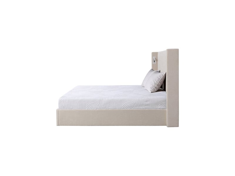  Lit coffre rembourre stan 3 140x190 cm tete de lit haute avec oreilles ecru KTSTAN3WH140 - Conforama C