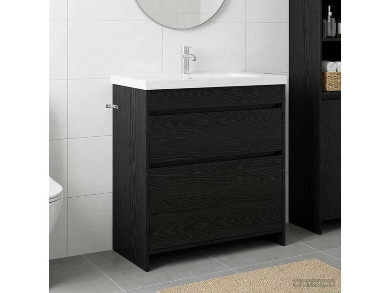  Meuble sous lavabo de salle de bain, commode chêne noir shl2695  - Conforama B