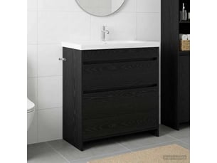 Meuble sous lavabo de salle de bain, commode chêne noir shl2695