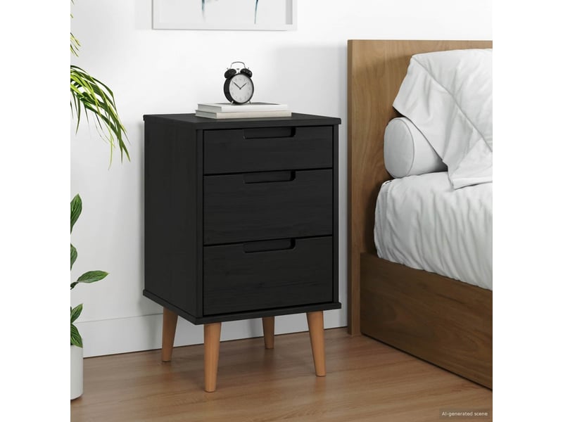  Table de chevet avec tiroir noir 40 x 35 x 65 cm pin massif  - Conforama B