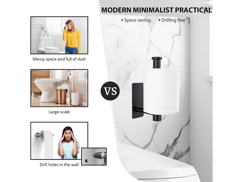 Porte-papier toilette en acier inoxydable, sans perçage, adapté à la salle de bain et à la cuisine, carré noir - Conforama E