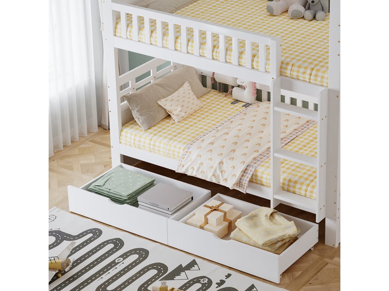 Lit superposé 3 places 90 x 200 et 140 x 200 cm avec usb, lit familial en bois massif avec lit gigogne et rangements, sommiers inclus, noir - Conforama D