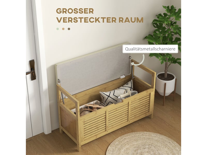  Banc à chaussures avec coffre et assise rembourrée en bambou 100x40x60 cm  - Conforama D