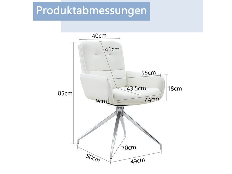  Chaise de salle à manger pivotante lot de 2 360°  - dossier capitonné, métal argenté et pu blanc, 85 cm  - Conforama D