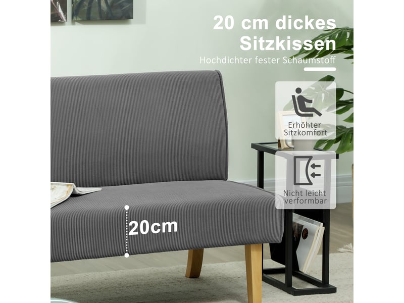  Canapé droit 2 places sans accoudoirs en velours côtelé gris 110 x 62 x 85 cm  - Conforama E