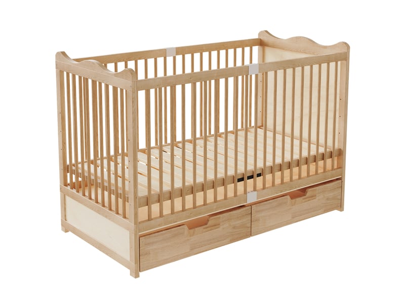  Lit bébé réglable 70x140 cm avec 2 tiroirs, bois de pin, naturel  - Conforama R