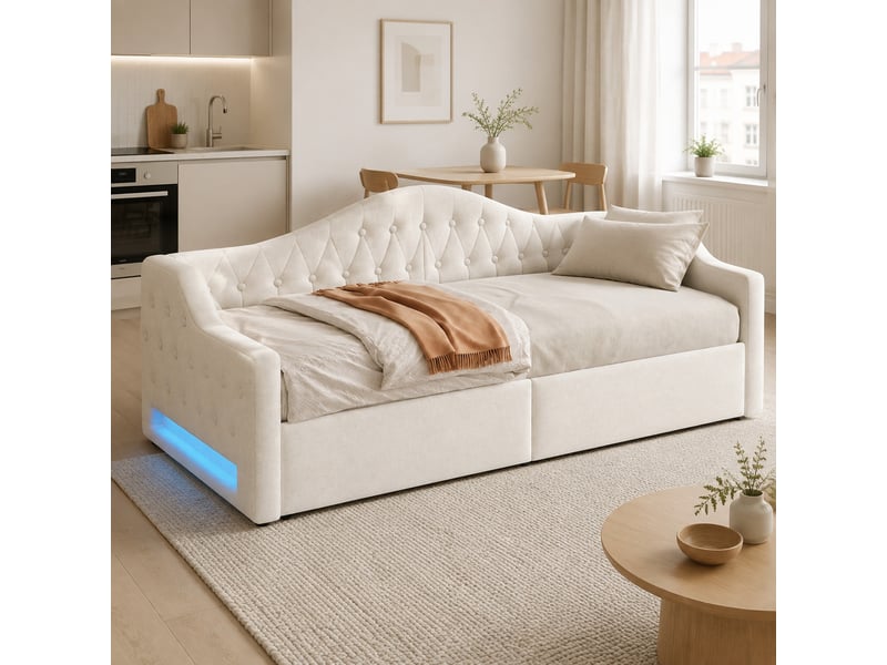  Lit banquette avec rangement et éclairage led, beige  - Conforama B