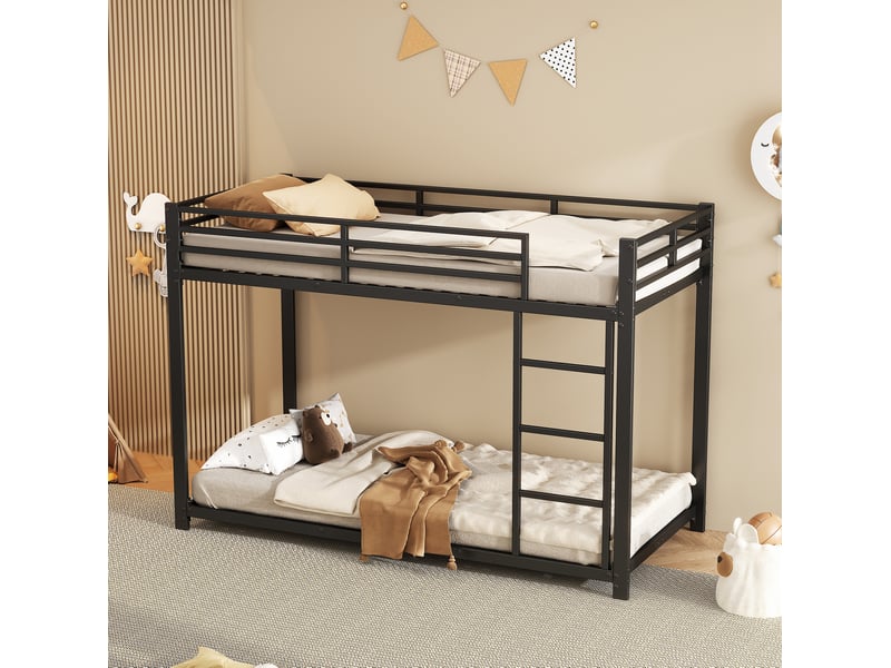 Modenvie lit superposé 90x200 cm - structure métal, barrières de sécurité - pour petit espace - noir  - Conforama E