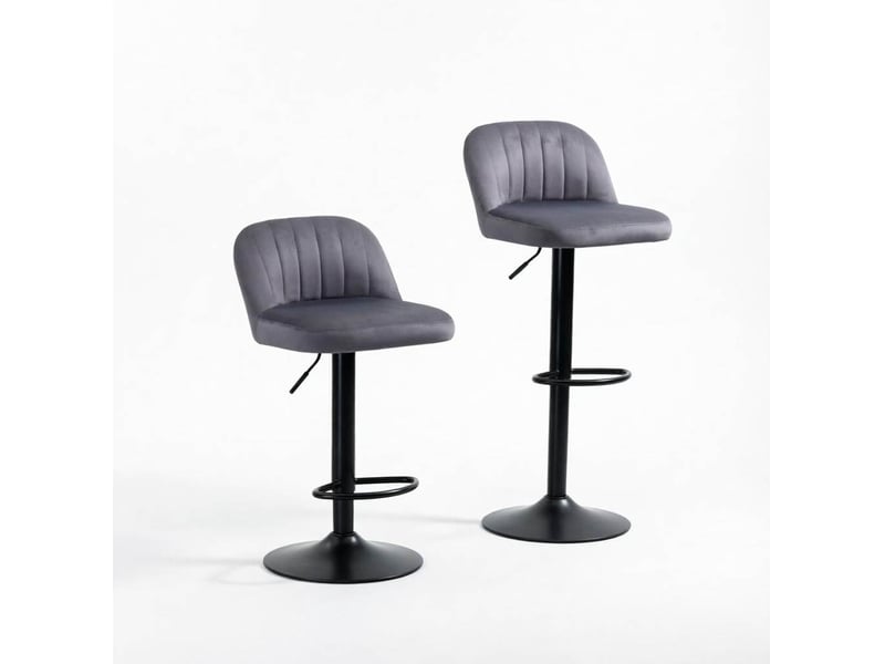 Tabouret de bar lot de 2 réglable en hauteur, pivotant avec dossier en polyester gris et noir - Conforama A