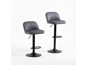 Tabouret de bar lot de 2 réglable en hauteur, pivotant avec dossier en polyester gris et noir