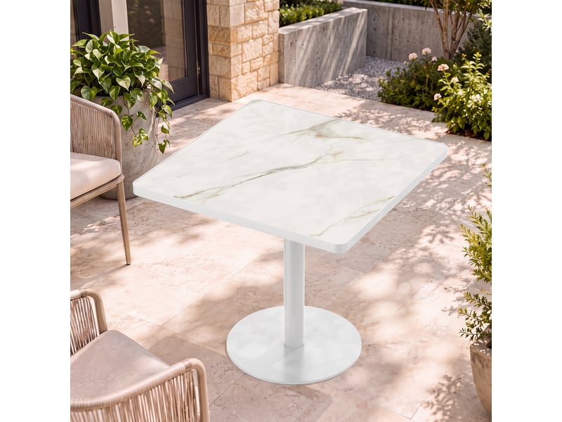  Table à manger ronde 70 cm en pierre frittée avec pieds en acier inoxydable  - Conforama B