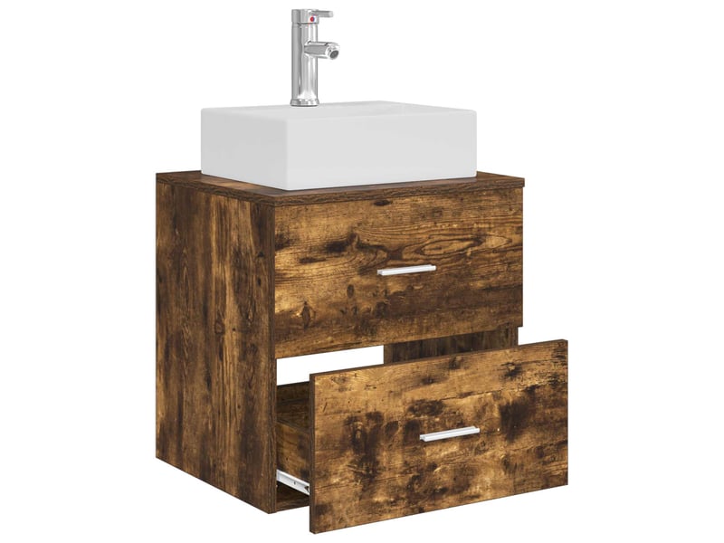 Vanité de lavabo mural, meuble de rangement chêne fumé 49.5x41x62.5 cm shl4196 - Conforama C