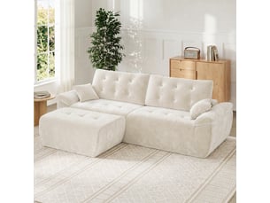 Canapé modulable en chenille beige mousse haute densité avec pouf,canapé salon 275cm style nuage confortable,compressé sans montage