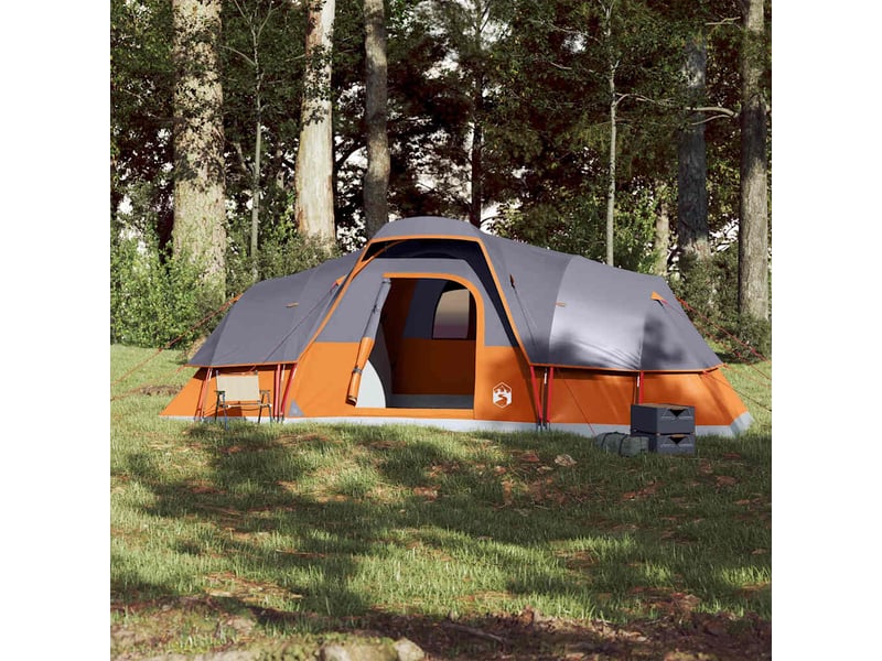  Tente de camping, tente à dôme 11 personnes gris et orange imperméable  - Conforama C