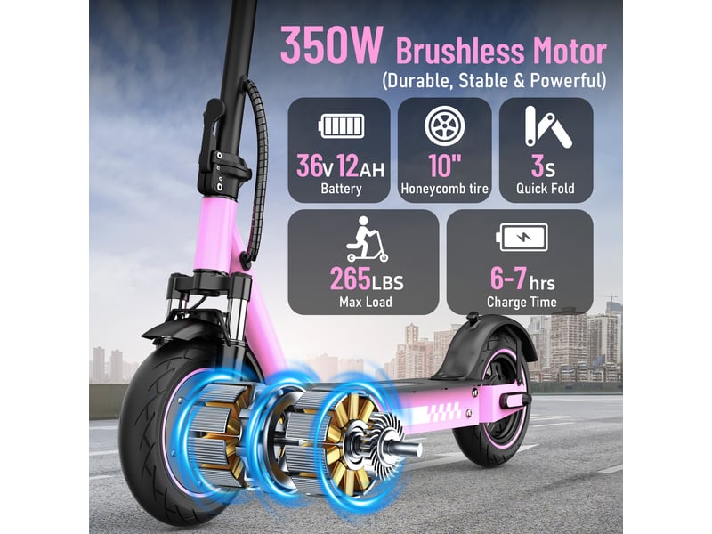  Trottinette électrique hiqis d9pro, double suspension, pneus alvéolés 10, rose  - Conforama B
