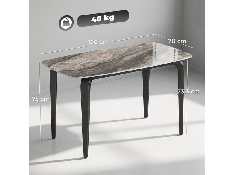 Table à manger rectangulaire pour 4 personnes, 130 x 70 x 75 cm, table de cuisine avec plateau en pierre frittée, marron - Conforama E