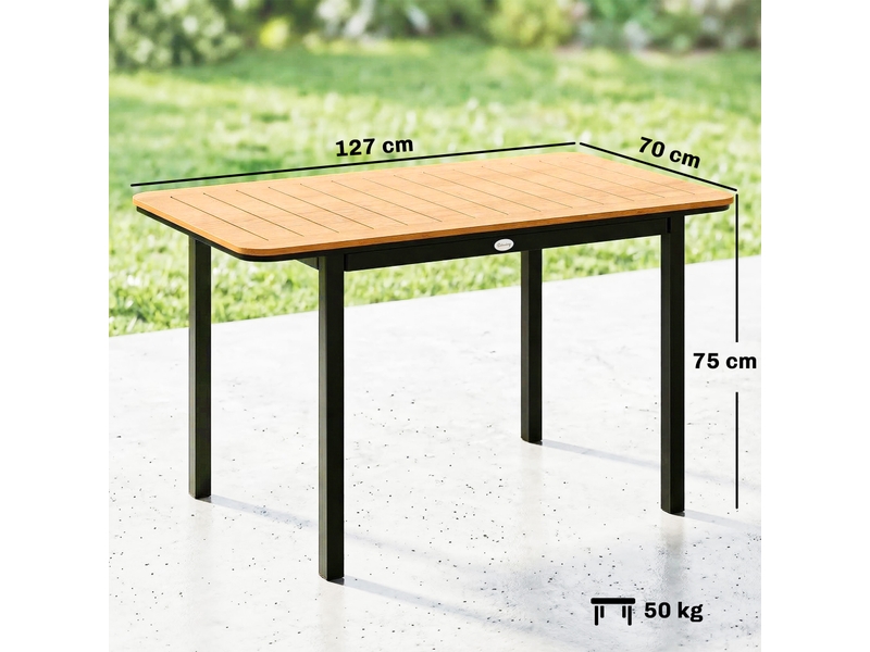  Table de jardin rectangulaire métal, bois plastique marron 127x70x75cm  - Conforama E