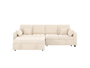 Canapé d'angle droit convertible <strong></strong> <strong></strong> 4 places Polyester Beige