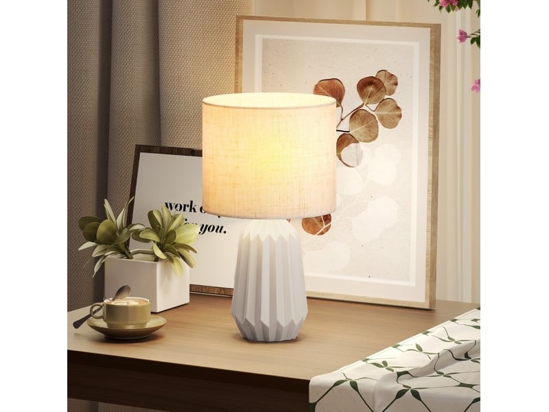  Lampe de table 22x22x39 cm avec abat-jour plissé beige et interrupteur à bascule  - Conforama B
