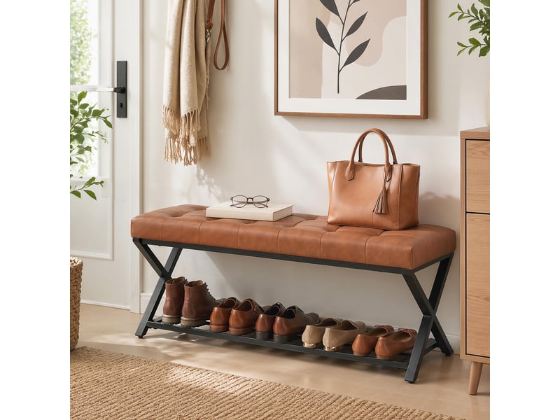  Banc à chaussures, banc d'entrée revêtu de similicuir, capacité de charge jusqu'à 220 kg, pour couloir ou entrée, 112 x 37 x 47 cm, marron  - Conforama C