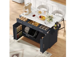 Desserte de cuisine 136x75x92 cm avec plateau rabattable gris