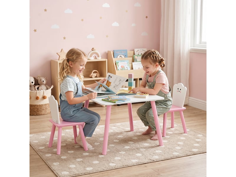  Ensemble table et 2 chaises rose barbe à papa pour enfants de 3 à 6 ans  - Conforama C