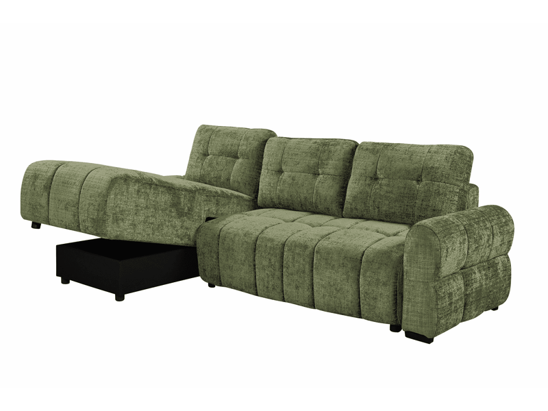  Canapé d'angle convertible avec coffre en velours chiné vert olive mahlone - angle gauche KF7890-M2-VEL-VEROL - Conforama E