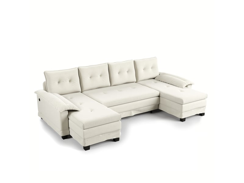  Canapé panoramique en u convertible 278 cm en tissu chenille beige, lit gigogne, port... IKSETERA TRADING LTD - Conforama A
