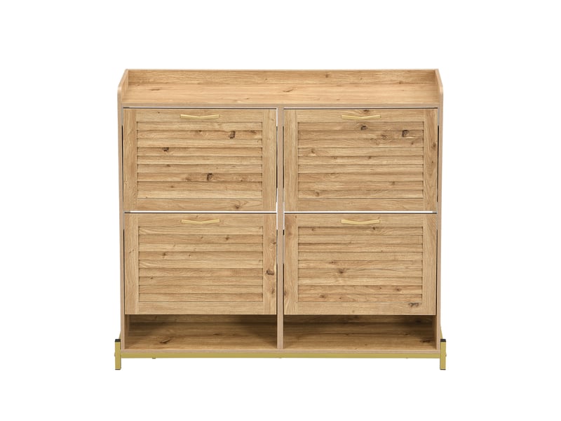  Meuble à chaussures moderne, 4 portes à lattes, cadre métallique, étagère, 108,5×24×100 cm  - Conforama A