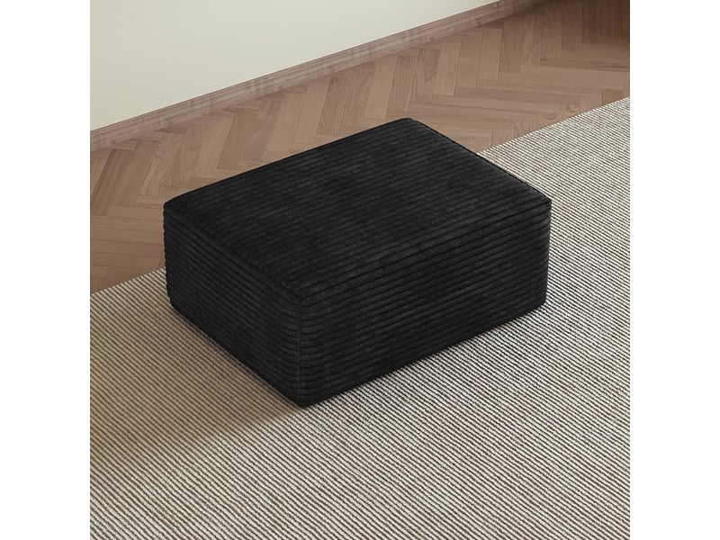 Repose-pied ottoman avec assise confortable, sans montage, en velours côtelé noir 70 × 95 × 40 cm - Conforama C