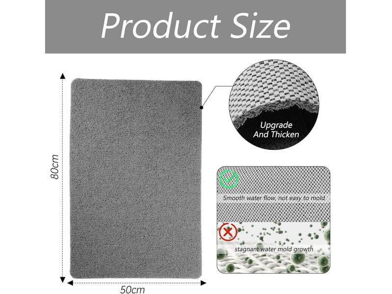  Tapis de douche antidérapant en luffa souple anti-moisissure pvc, 50 x 80 cm (gris)  - Conforama B