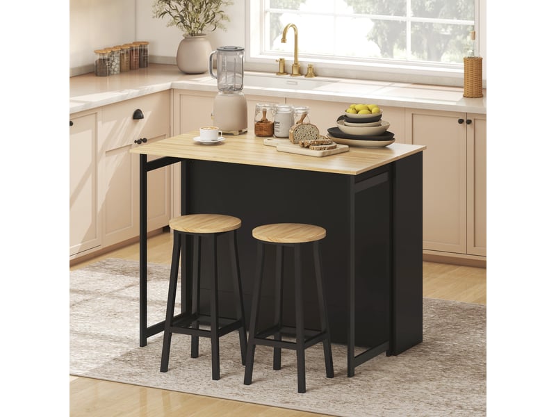  Table de bar,table haute de cuisine, mange-debout panneau de particules noir 116x79.6x90.5cm  - Conforama D