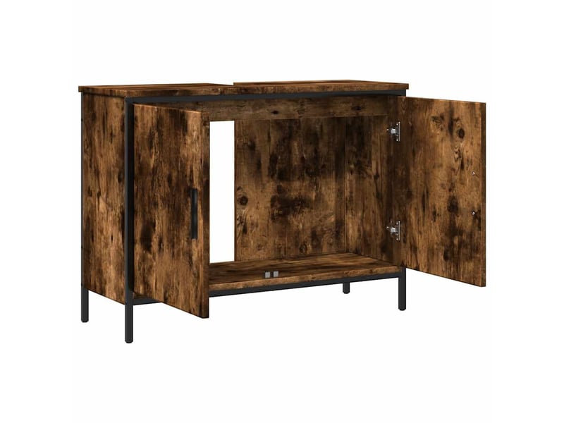  Armoire lavabo salle de bain, meuble de rangement chêne fumé 80x30x60 cm shl1842  - Conforama E