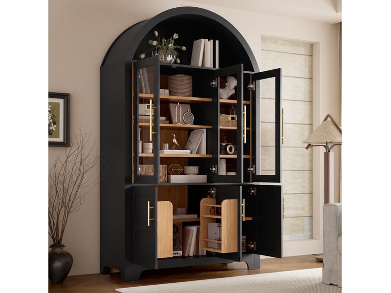  Buffet haut 6 portes avec niche arquée 110x40x185 cm noir  - Conforama B