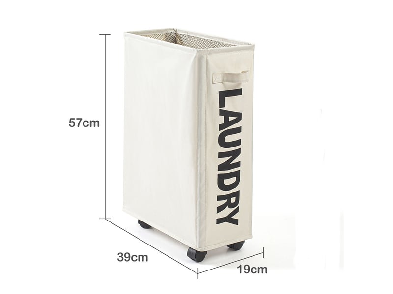  Panier à linge pliable à roulettes, beige, 42 l, pour coins étroits, 39 x 19 x 57 cm - beige  - Conforama E